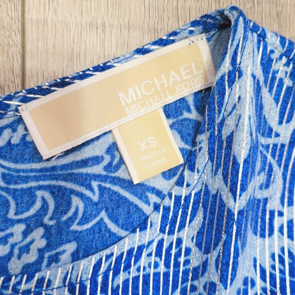 Michael Kors Metallic/Blue Sleeveless Top Size XS - Picture 3 of 7